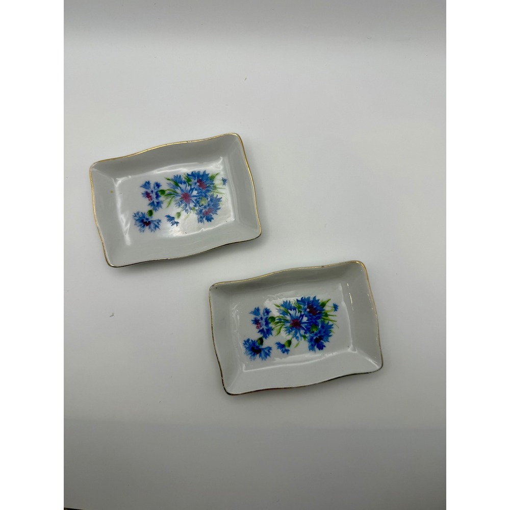 Norcrest Fine China Blue Cornflower Trinket Dish Set of 2 Gold Trim 8/331 Japan